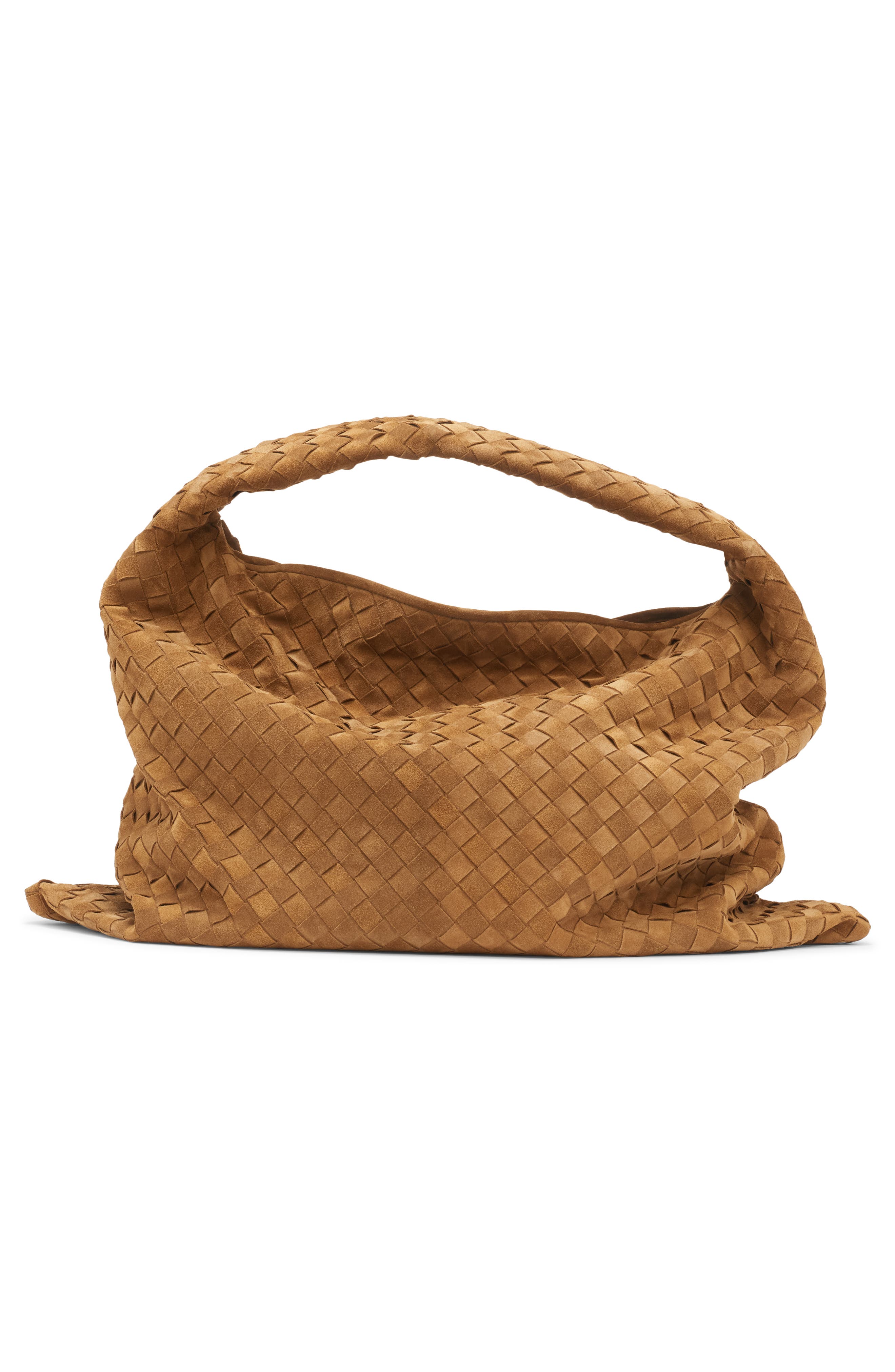 Bottega Veneta Large Hop Intrecciato Suede Hobo Bag, Alternate, color, Acorn/ Brass