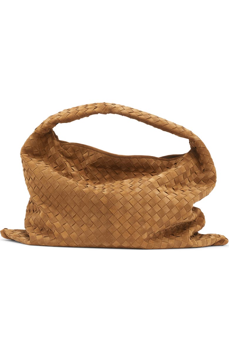 Bottega Veneta Large Hop Intrecciato Suede Hobo Bag, Alternate, color, Acorn/ Brass