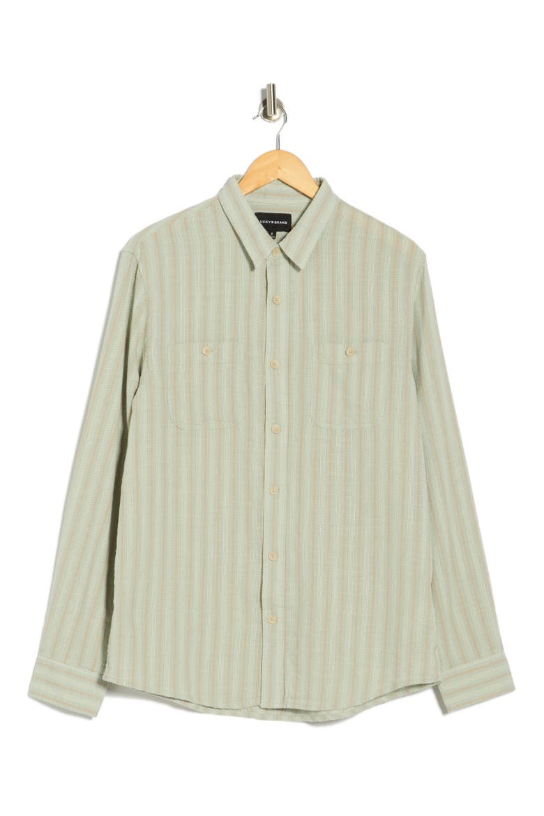 Stripe Dobby Button-Up Shirt, Alternate, color, TEAL STRIPE
