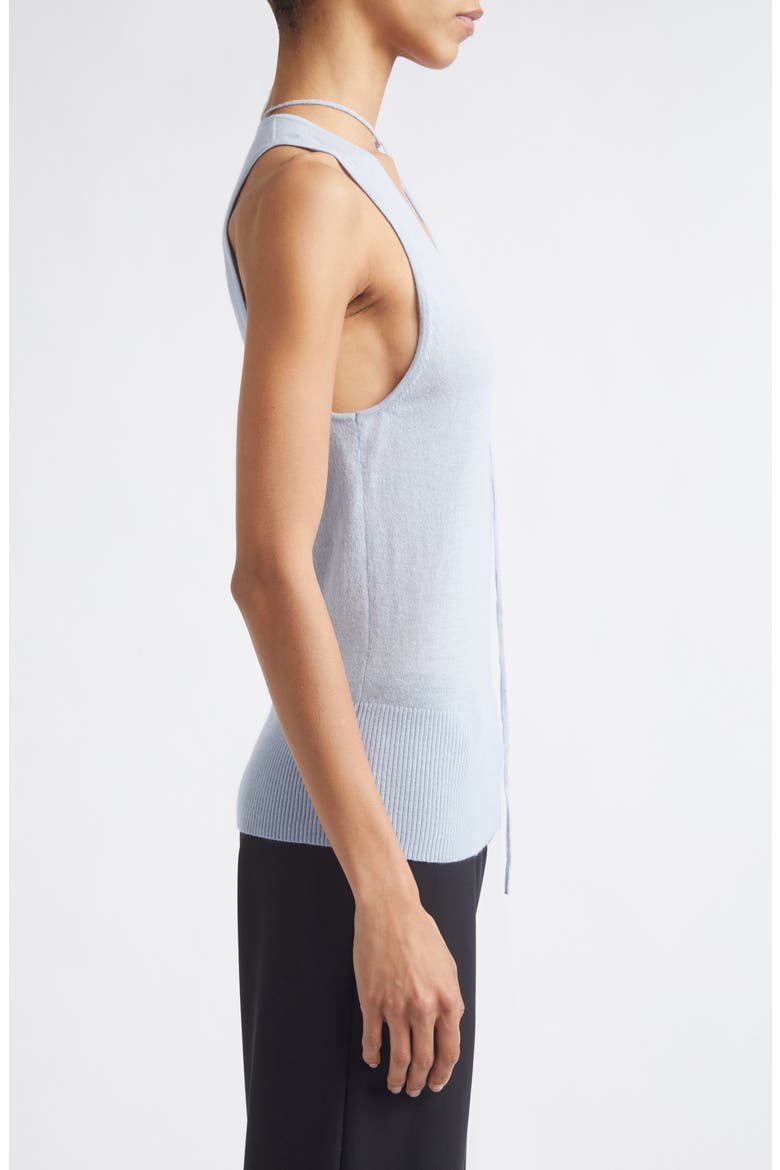 Plunge Neck Merino Wool Knit Tie Top, Alternate, color, LIGHT STEEL