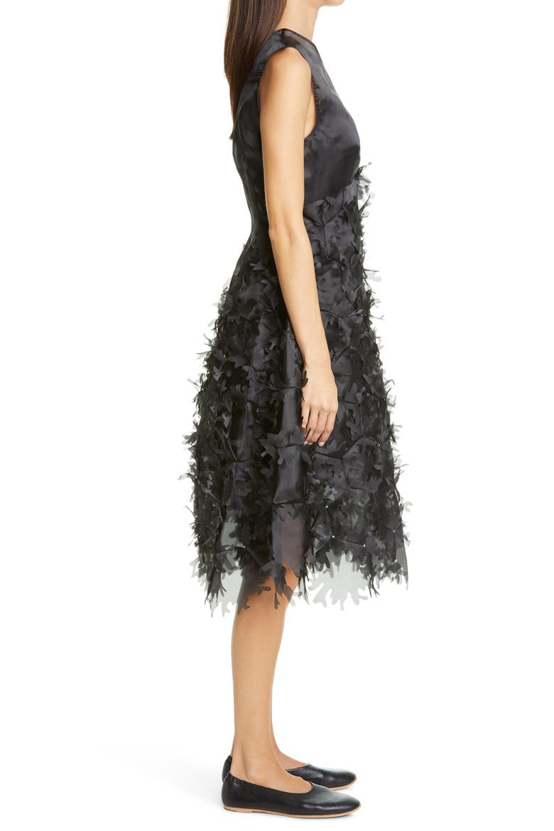 Laser Cut Appliqué Hexagon Organza Midi Dress, Alternate, color, BLACK