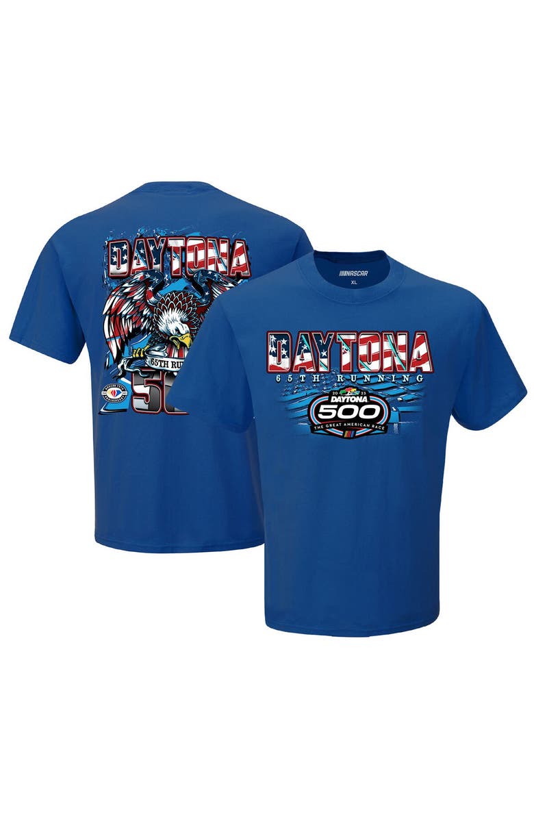 CHECKERED FLAG Men's Checkered Flag Royal 2023 Daytona 500 Two Spot Knit Patriotic Eagle T-Shirt, Main, color, 