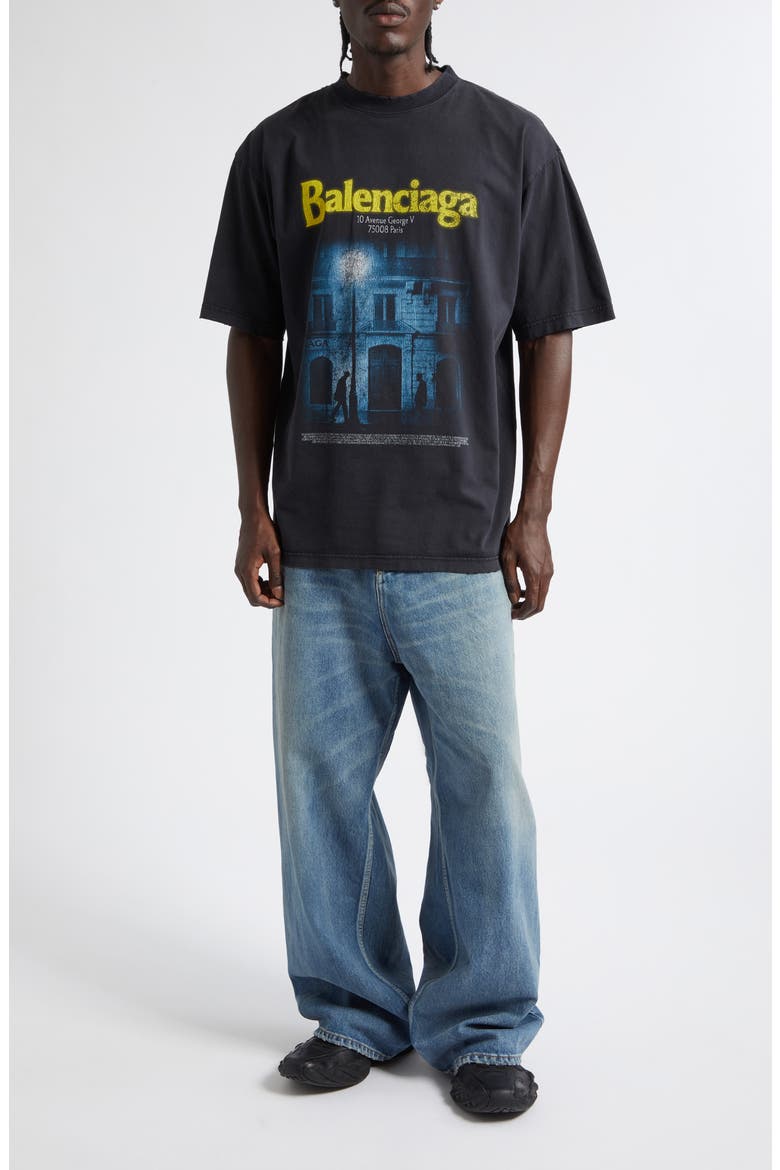 Medium Fit Distressed The Address Graphic T-Shirt, Alternate, color, FADED WASHED BLACK