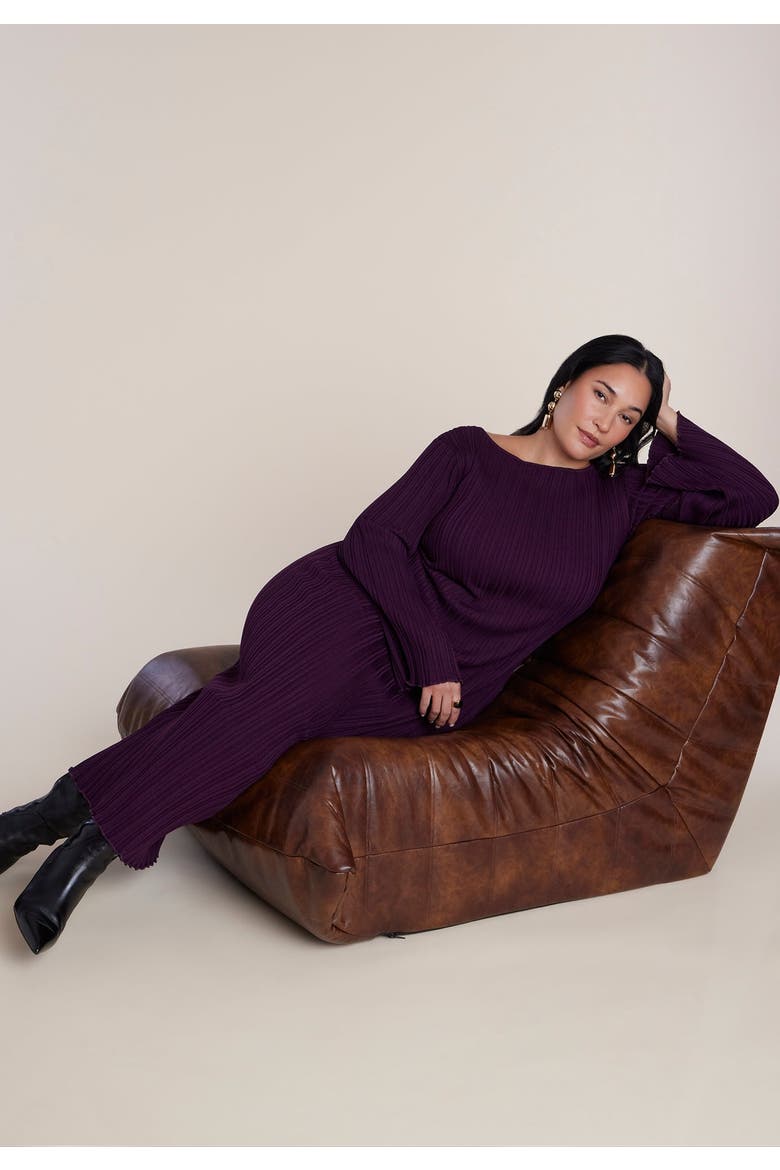 Lettuce Hem Ribbed Sweater Maxi Dress (plus), Alternate, color, PURPLE