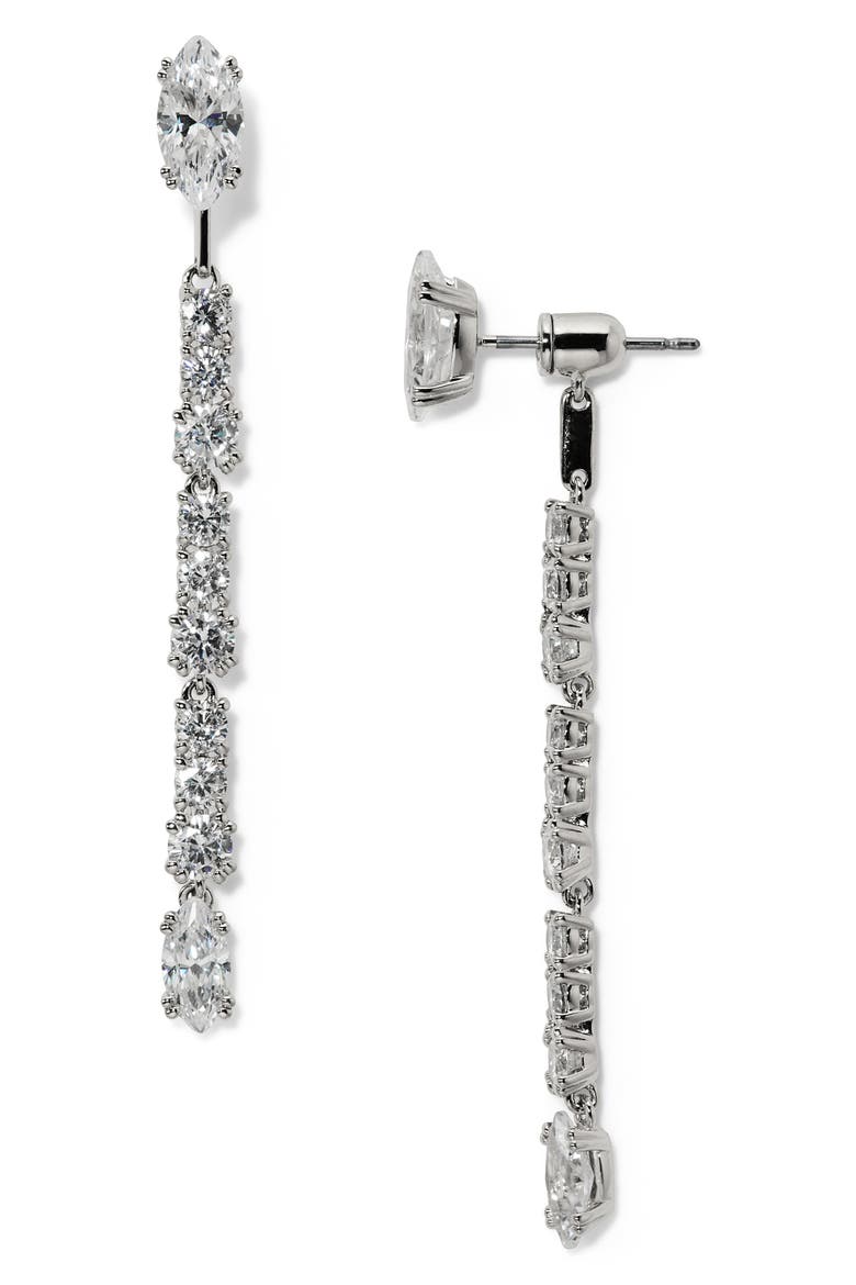 Twinnie Cubic Zirconia Front/Back Linear Drop Earrings, Main, color, RHODIUM