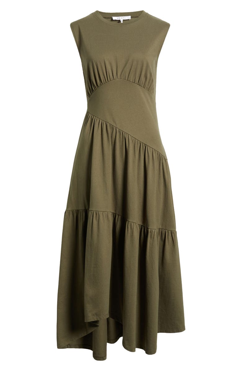 FRAME Gathered Seam Organic Cotton A-Line Midi Dress, Alternate, color, Fatigue