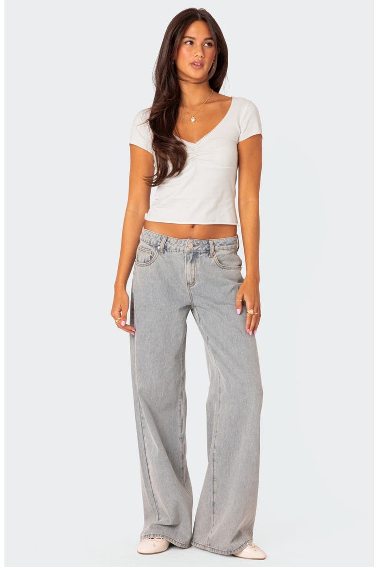 Ruched V-Neck Crop Top, Alternate, color, WHITE