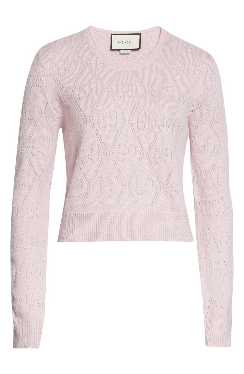 Gucci GG Logo Pointelle Wool Crop Sweater, Alternate, color,