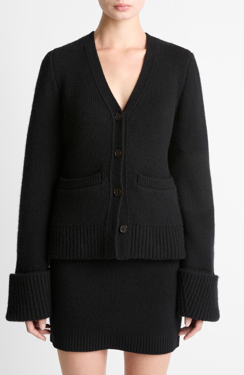 Vince Double Face Wool Blend Cardigan, Main, color, Black