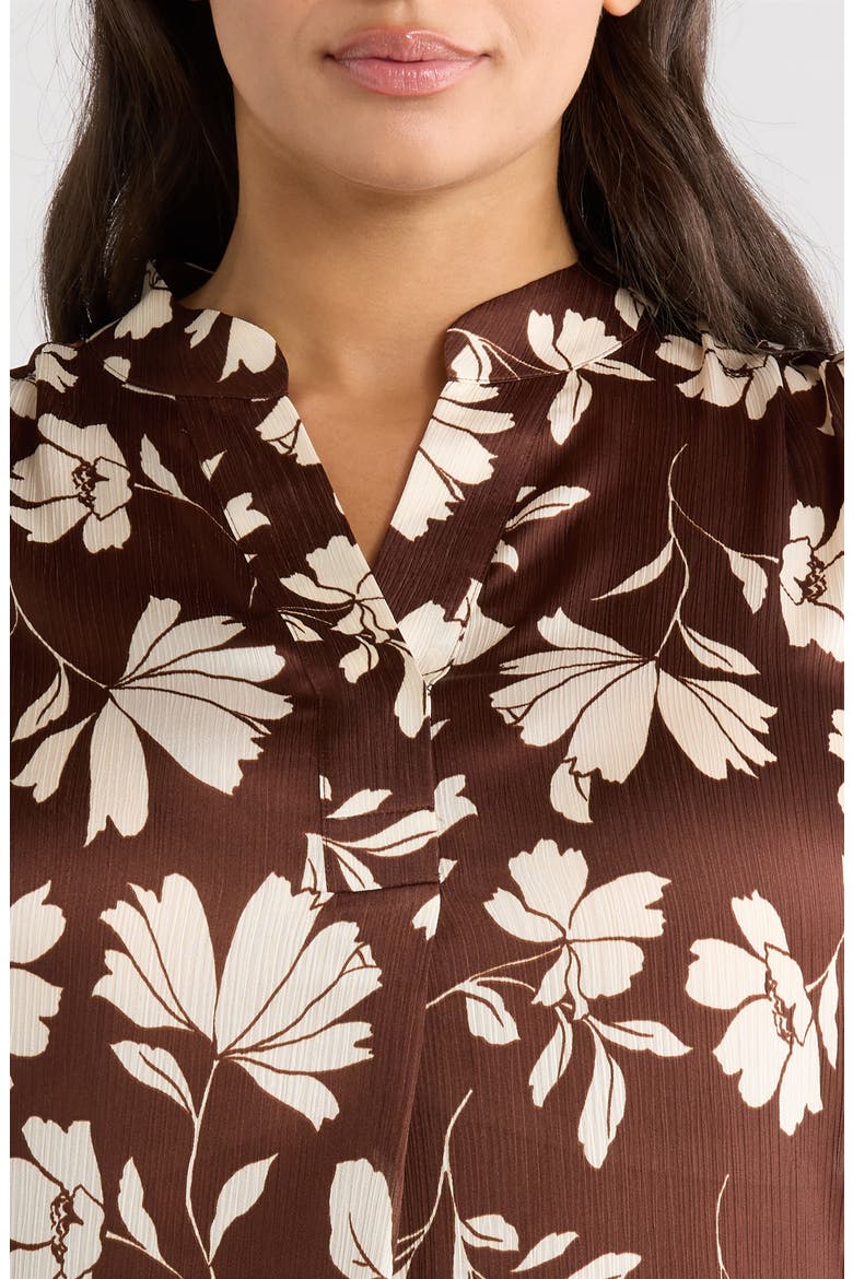 Floral Split Neck Top, Alternate, color, DARK CHOCOLATE/ WHITE