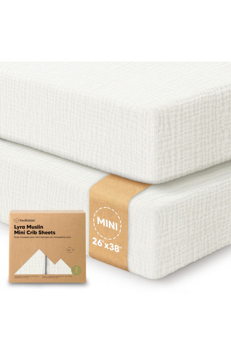 KeaBabies 2-Pack Lyra Muslin Mini Crib Sheets, Main, color, Soft White