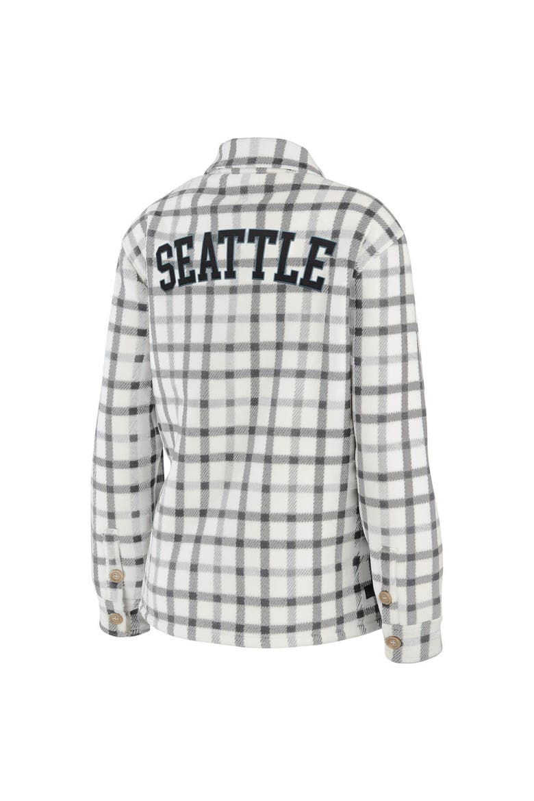 Women's WEAR by Erin Andrews Oatmeal Seattle Kraken Plaid Button-Up Shirt Jacket, Alternate, color, Oatmeal