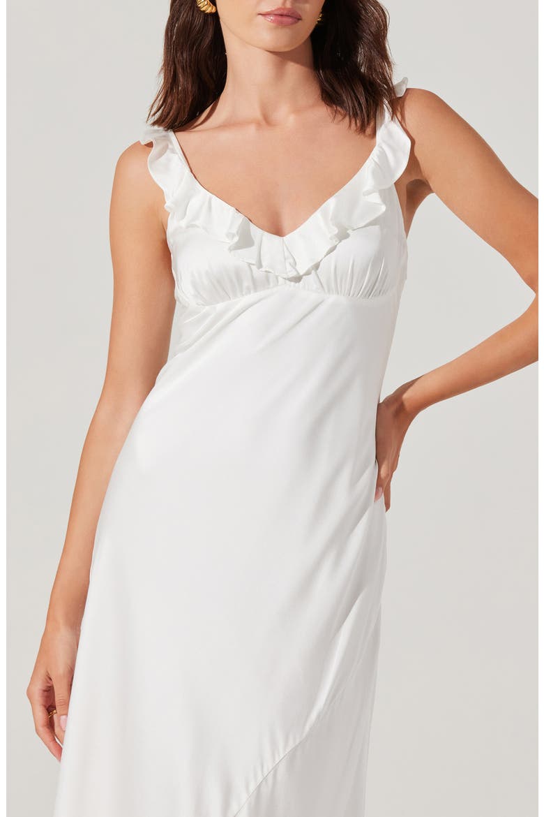 Zoie Ruffle Neck Satin Slipdress, Alternate, color, WHITE