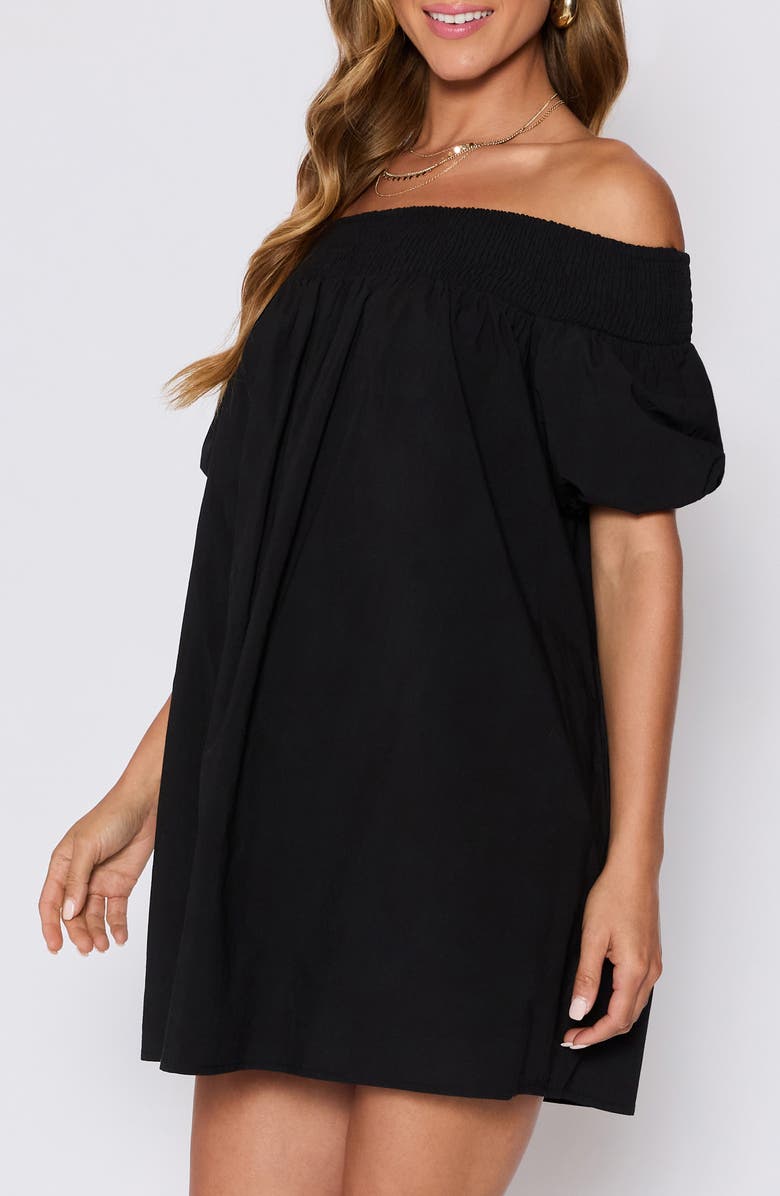 VICI Collection Lydia Smocked Off the Shoulder Cotton Minidress, Alternate, color, Black