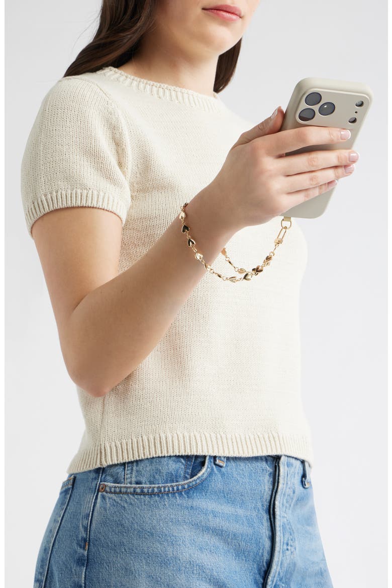 Metal Heart Beaded Phone Strap, Alternate, color, GOLD