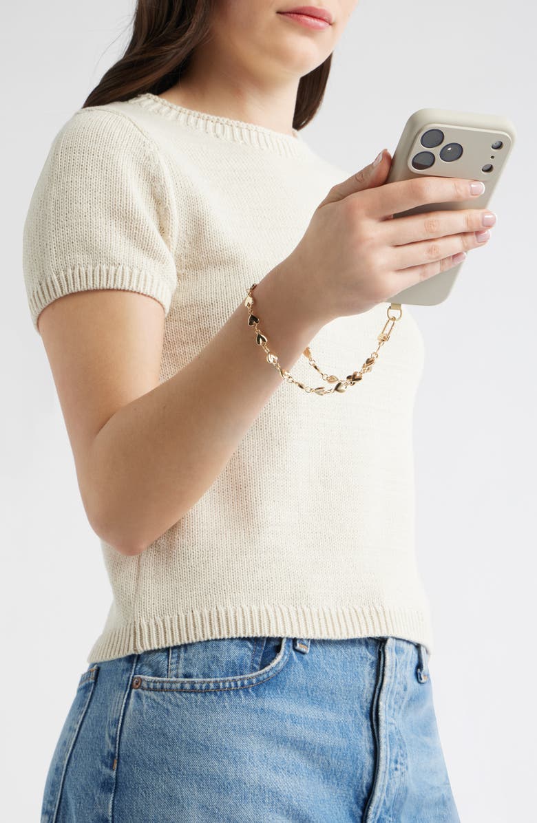 Chelsea28 Metal Heart Beaded Phone Strap, Alternate, color, Gold