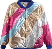 Mini Boden Kids' Stripe Metallic Bomber Jacket