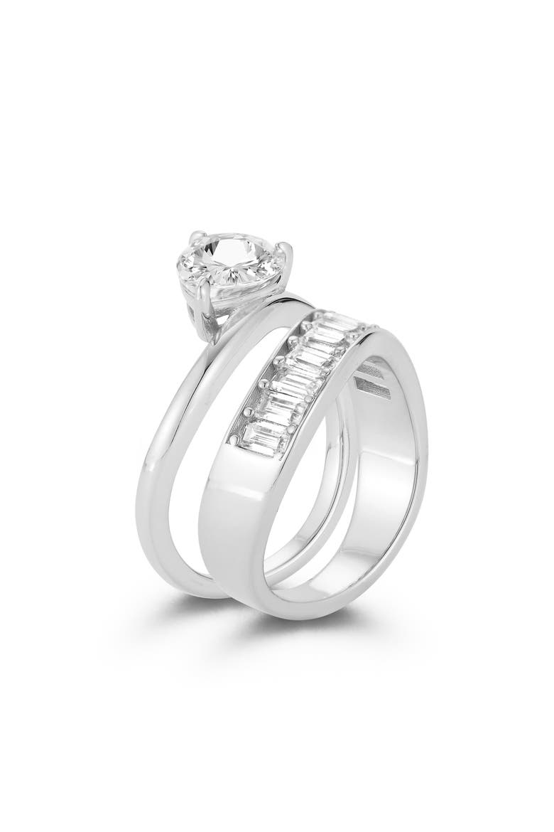 Set of 2 Pear & Baguette Cut Moissanite Stackable Rings, Alternate, color, SILVER