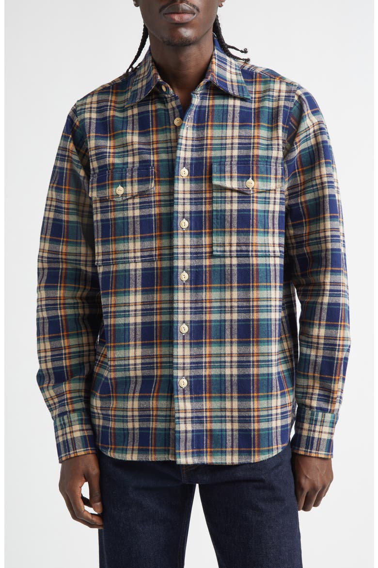 Relaxed Check Button-Up Shirt, Main, color, INDIGO
