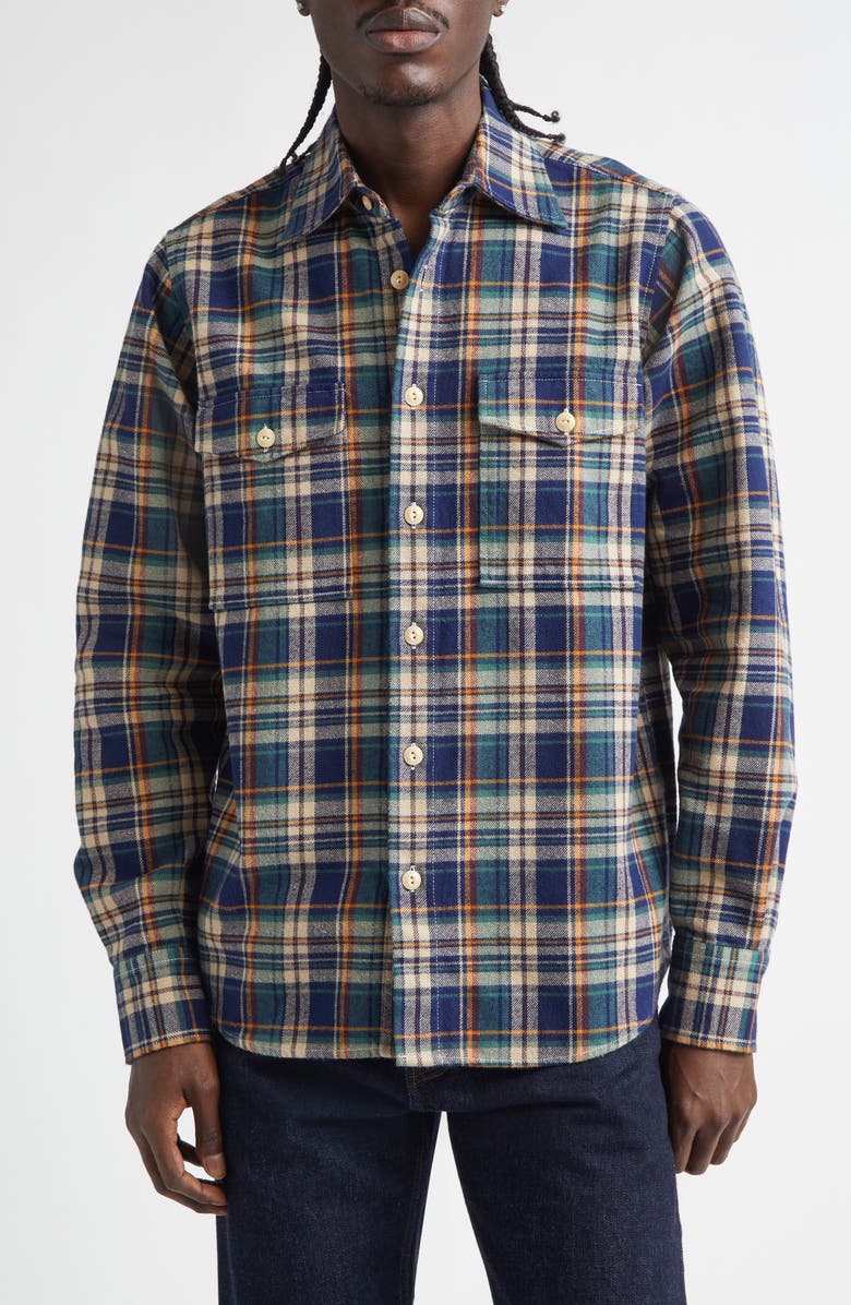Drake's Relaxed Check Button-Up Shirt, Main, color, Indigo