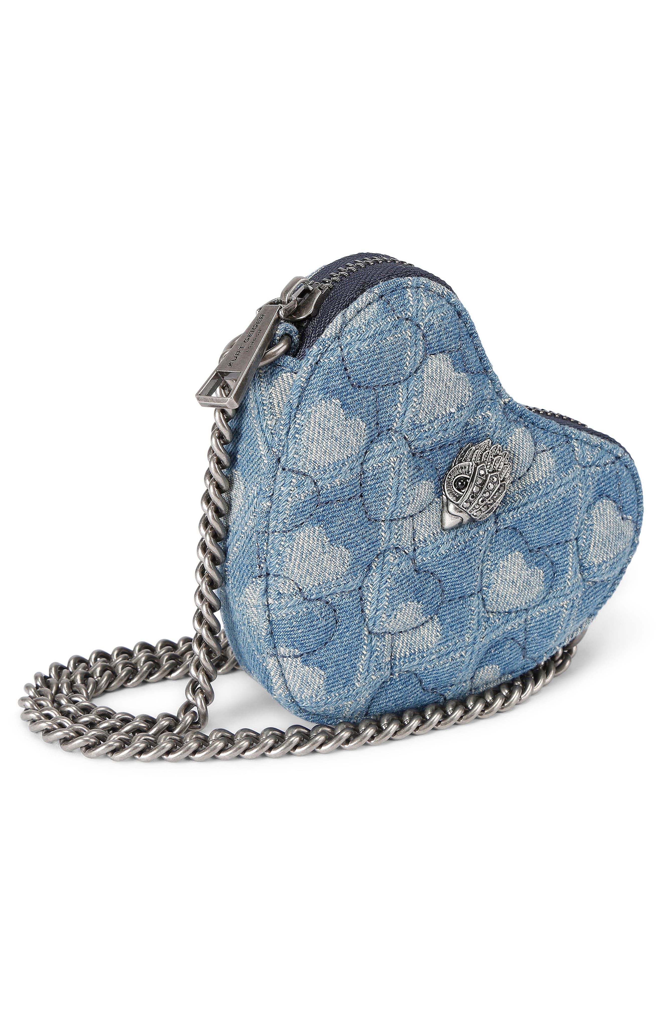 Kurt Geiger London Micro Heart Quilted Denim Crossbody Bag, Alternate, color, 