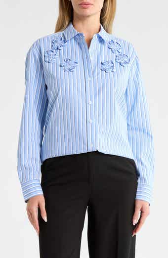 Priya Cotton Poplin Shirt with Floral Appliqu