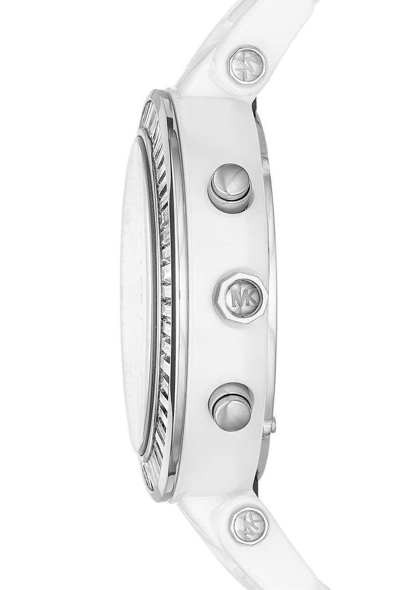 Michael Kors 'Parker' Crystal Bezel Ceramic Watch, 39mm, Alternate, color, WHITE