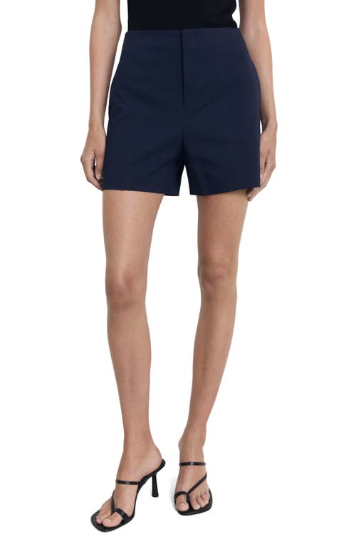 Mango Seamed High Waist Straight Leg Twill Shorts In Blue