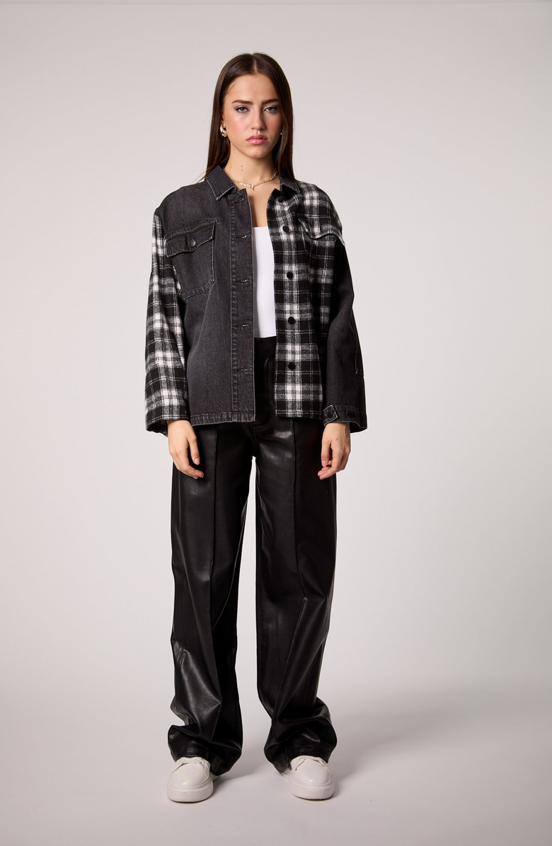 BLUE REVIVAL Your Ex Boyfriends Shacket, Main, color, Black Plaid / Black Stone