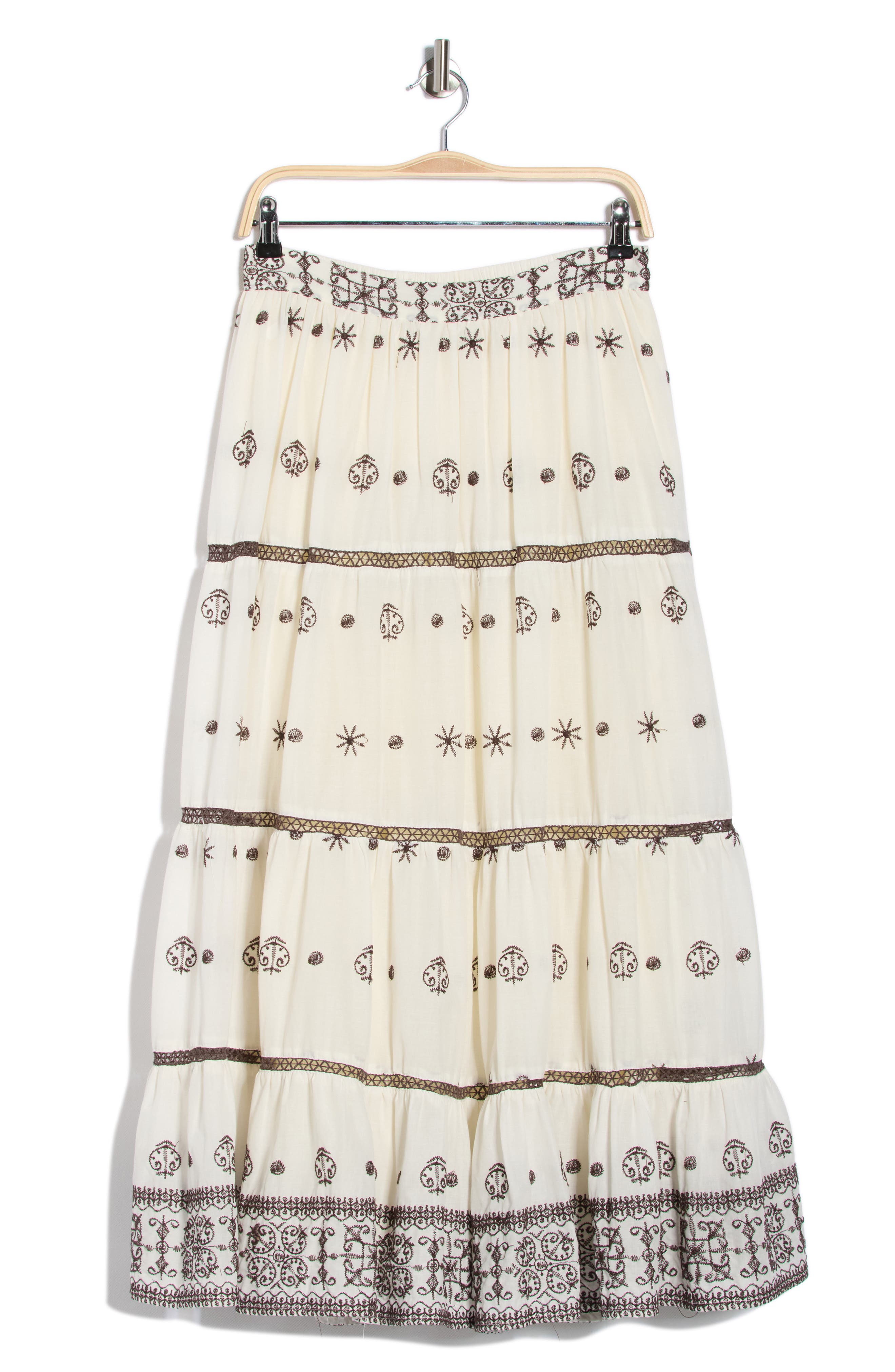 T Tahari Embroidered Tiered Cotton Skirt