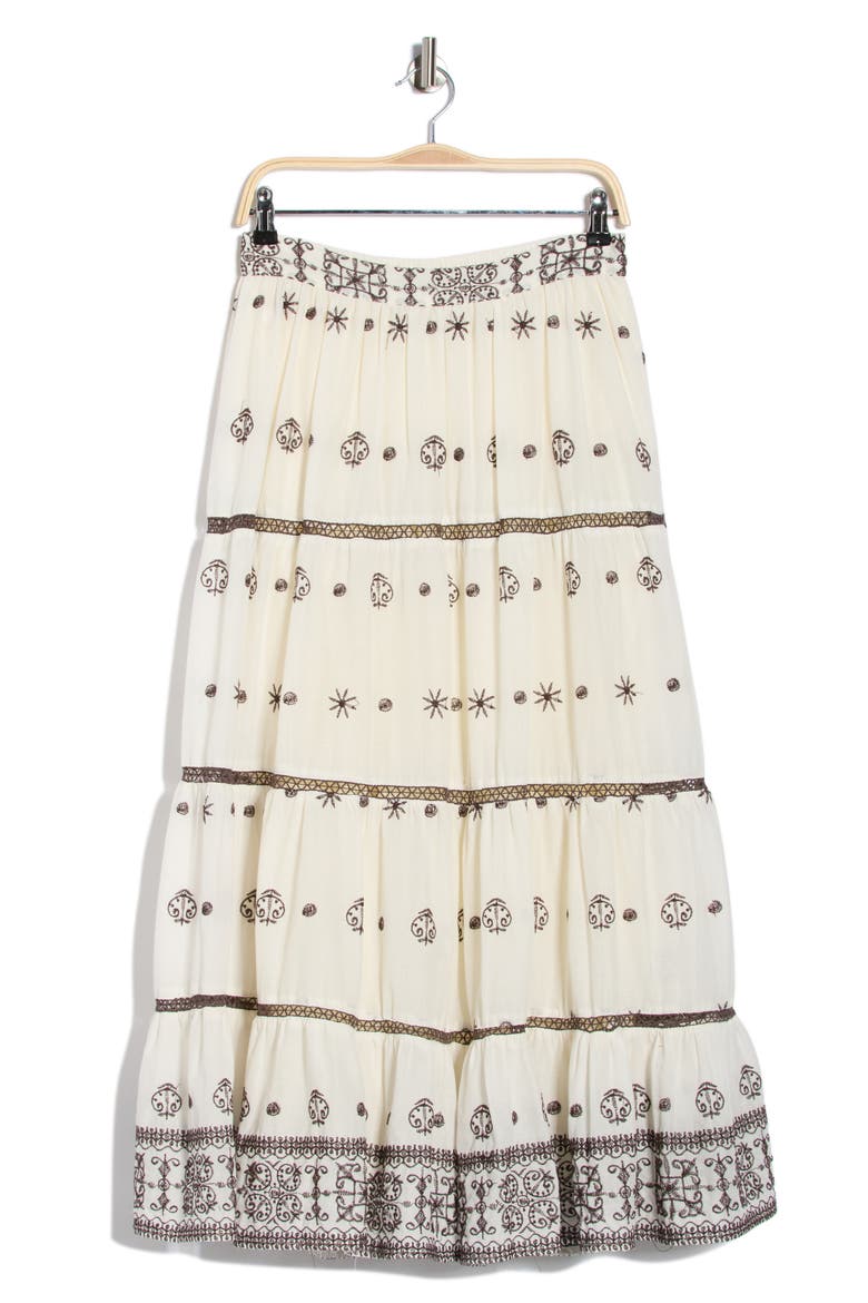 Embroidered Tiered Cotton Skirt, Alternate, color, IVORY/ GANACHE