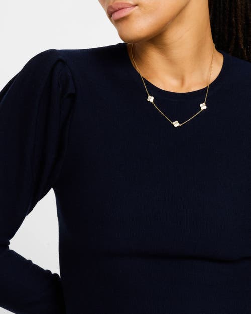 Jan Leslie Sterling With 18k Gold Overlay And Gemstones Triple Petal Station Necklace In White
