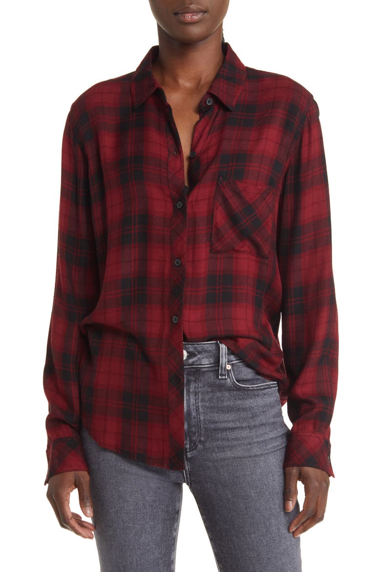Hunter Plaid Button-Up Shirt, Main, color, CRIMSON PITCH