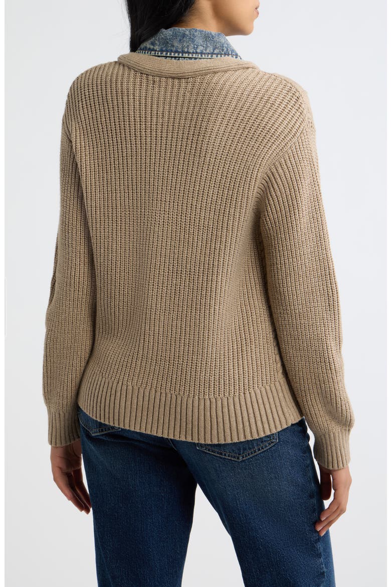 Denim Trim Cable Stitch Cardigan, Alternate, color, TAN