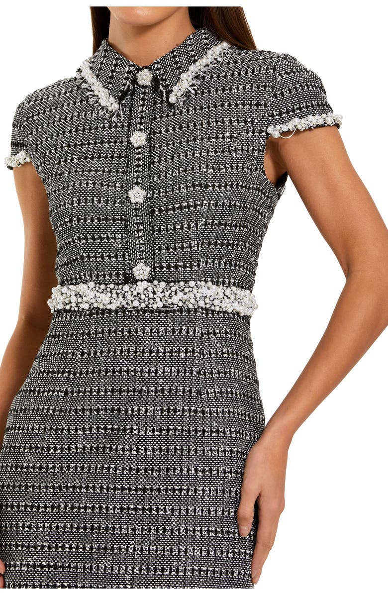 Mac Duggal Cap Sleeve Boucle Midi Dress, Alternate, color, Black White