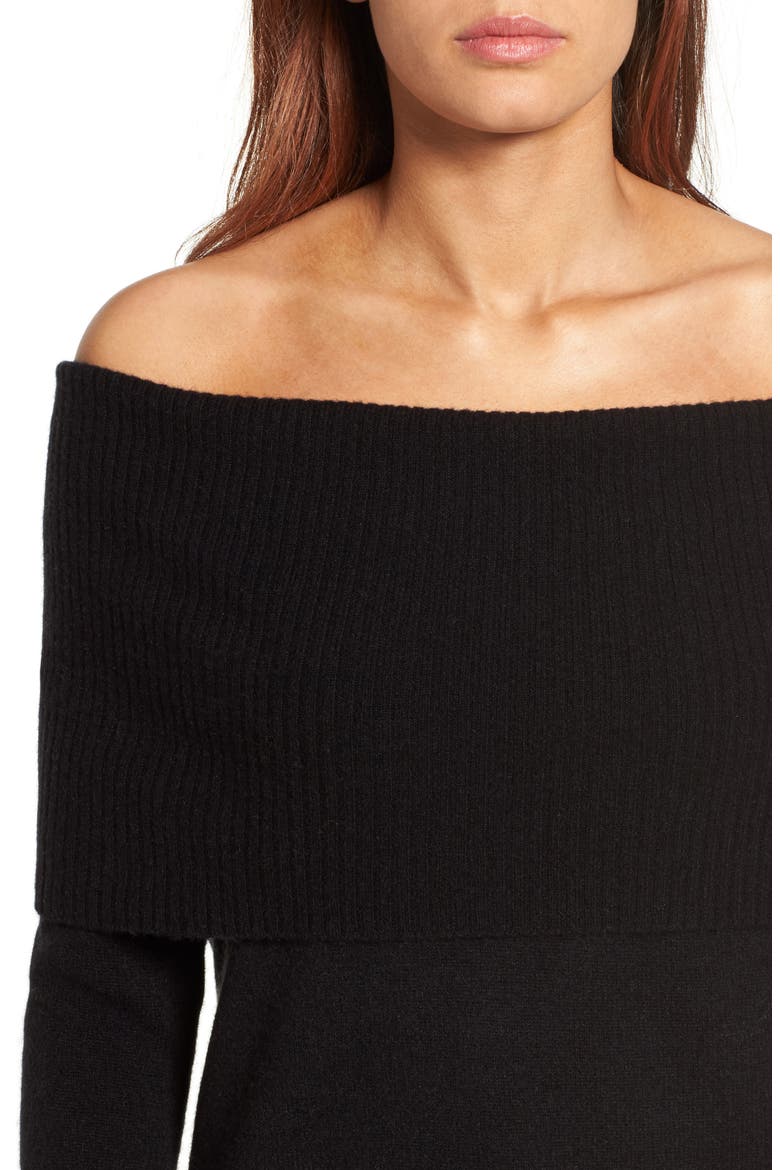 CASHMERE OFF SHOULDER SWEATER, Alternate, color, BLACK