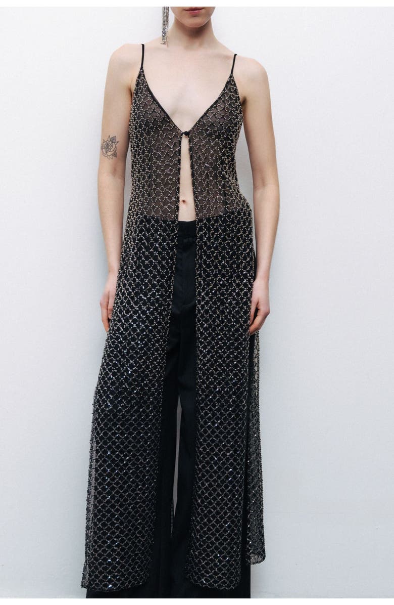 Nocturne Beaded Embroidered Sheer Maxi Vest, Main, color, 