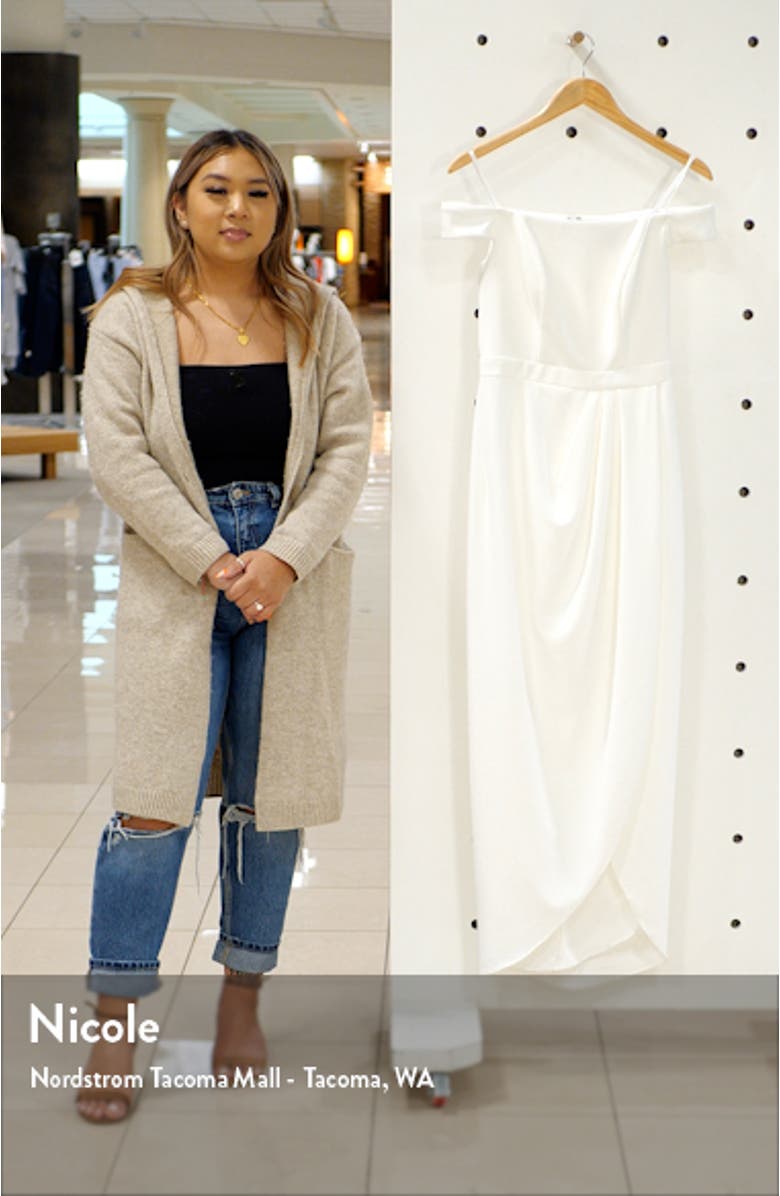 Xscape Off the Shoulder Wrap Front Scuba Crepe Gown, sales video thumbnail