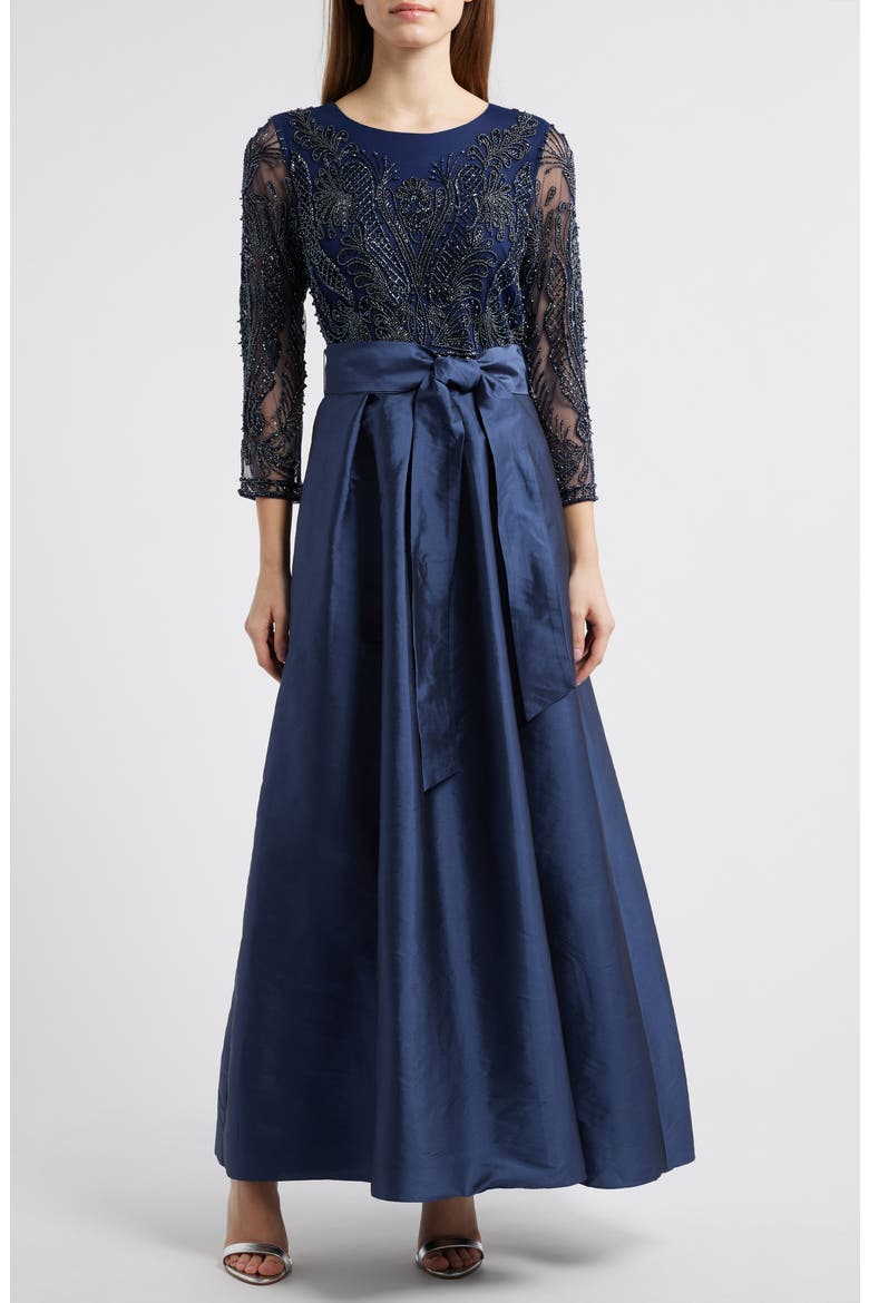 Pisarro Nights Beaded Long Sleeve Gown (Women)
