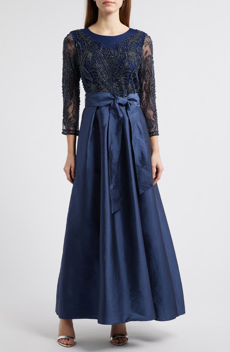 Pisarro Nights Beaded Long Sleeve Gown, Main, color,