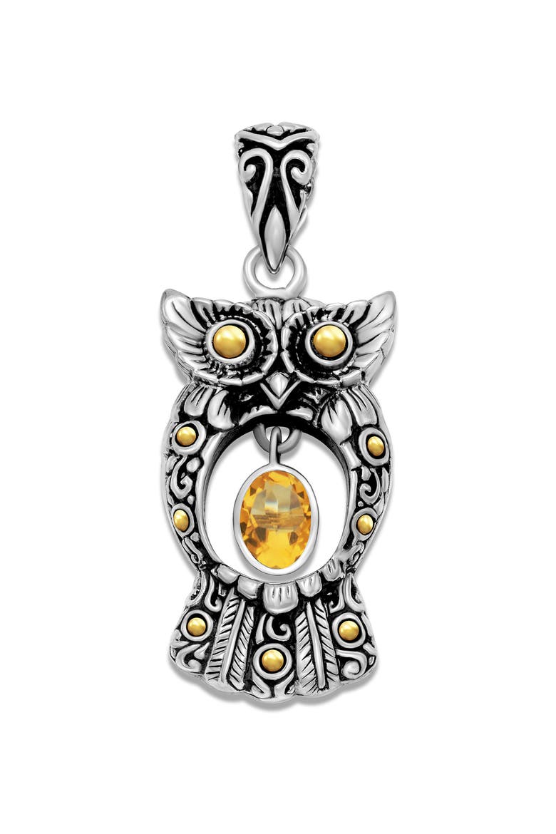 Two-Tone Citrine Owl Pendant, Main, color, YELLOW