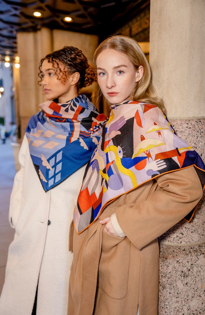 Jessie Zhao New York Double Sided Wool Silk Scarf Of Dreamlike, Alternate, color, Brown