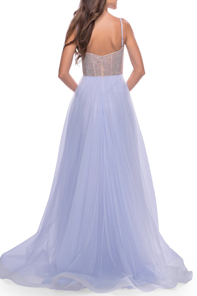 Sheer Rhinestone Bodice A-Line Tulle Gown, Alternate, color, Light Periwinkle