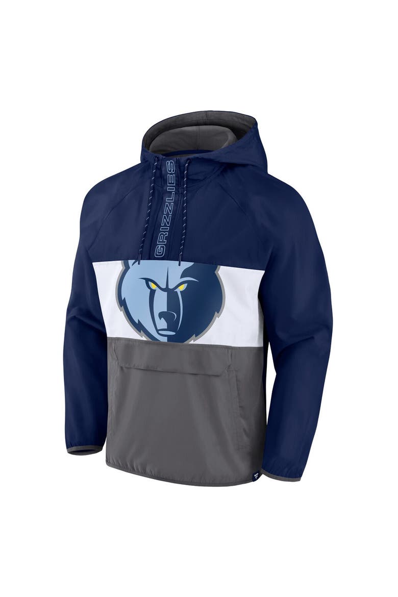 Men's Fanatics Branded  Navy/Gray Memphis Grizzlies Anorak Flagrant Foul Color-Block Raglan Hoodie Half-Zip Jacket, Alternate, color, Navy