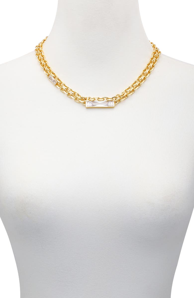 Vince Camuto Crystal Layered Chain Necklace, Alternate, color, Gold Tone