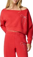 Florence by Mills Crystal Bow Off the Shoulder Crop Sweatshirt