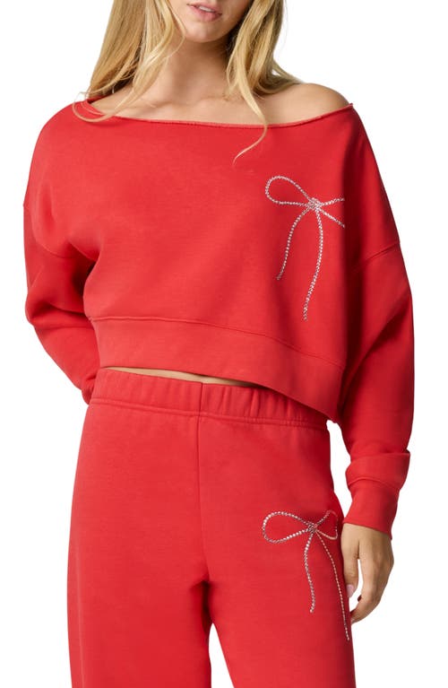 Florence By Mills Crystal Bow Off The Shoulder Crop Sweatshirt In Red