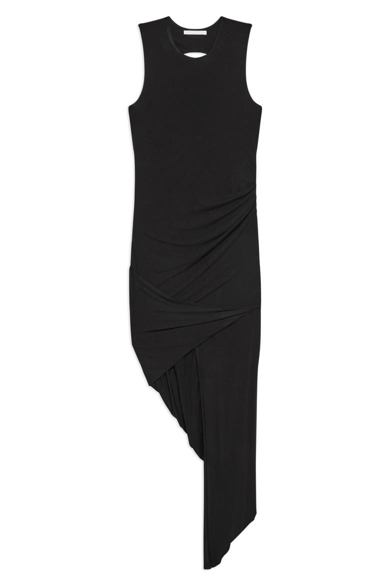Twist Drape Asymmetric Hem Dress, Alternate, color, BLACK