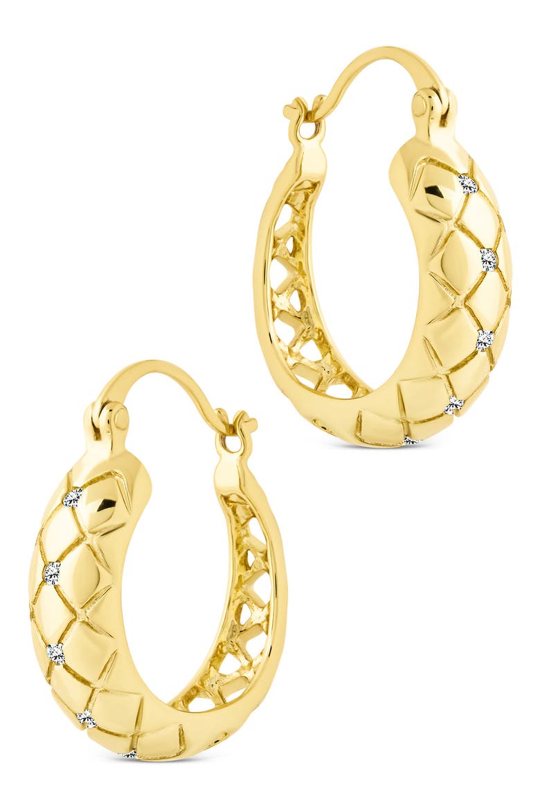 Tamryn Cubic Zirconia Textured Hoop Earrings, Alternate, color, GOLD