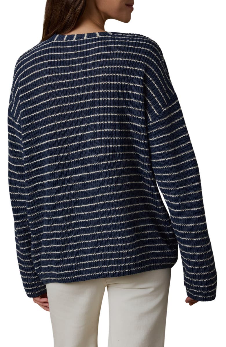 Faherty Miramar Stripe Deep V-Neck Sweater, Alternate, color, Navy Stripe
